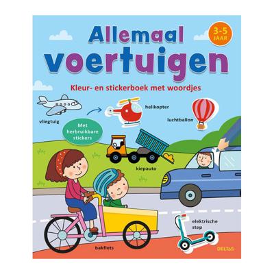 Deltas Kleur- en stickerboek met woordjes allemaal voertuigen (3-5)