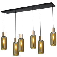 Masterlight Zwarte hanglamp met goud Bounty 6-lichts cilindrisch glas 2471-05-02-130-25-65