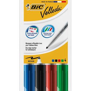 Bic whiteboardmarker Velleda 1741, in geassorteerde kleuren, etui van 4 stuks