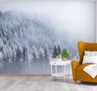Bos fotobehang Besneeuwde kerstbomen