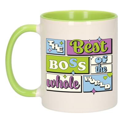 Cadeau koffie/thee mok - de beste baas - van de wereld - groen - 300 ml - keramiek