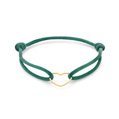 Armband Hartje zilver-satijn goudkleurig-groen 13 - 26 cm