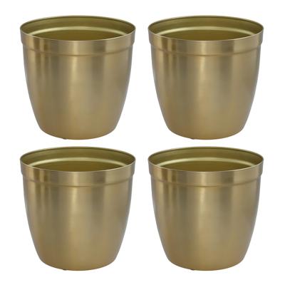 Gerimport bloempot Gea - 4x - goud - D12 cm - H11,50cm - metaal - tuindecoratie