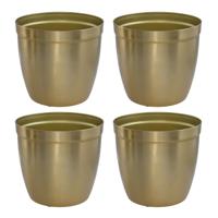 Gerimport bloempot Gea - 4x - goud - D12 cm - H11,50cm - metaal - tuindecoratie