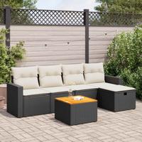 6-delige Loungeset met kussens poly rattan zwart