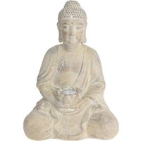 1x Boeddha beeld creme met solar verlichting 44 cm - Tuinbeelden - thumbnail