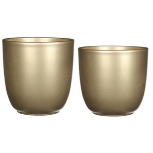 Plantenpot/bloempotten set - 4x stuks - keramiek - goud - D14.5 en D19 cm