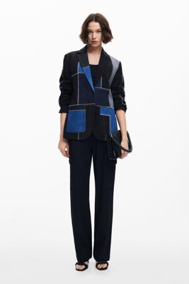 Patchwork blazer gecombineerd - BLACK - S
