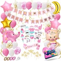 Fissaly® 80 Stuks Babyshower Meisje & Gender Reveal Versiering – Baby Girl – Mommy to Be Party Decoratie Pakket - thumbnail