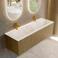 Badmeubel Mondiaz Kurve-Dlux | 140 cm cm | Meubelkleur Dusk | Wastafelkleur Frappe | Solid surface | Wasbak beiden zijden spoelbak | 2 kraangaten