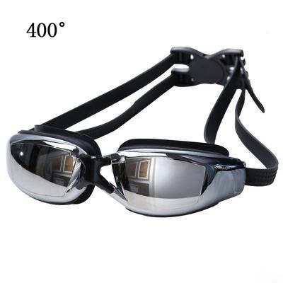 Galvaniseren anti-mist siliconen zwemmen Goggles voor volwassenen geschikt voor 400 graden Myopia(Black)