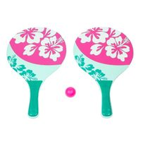 Houten beachball set groen/roze met bloemen print - thumbnail