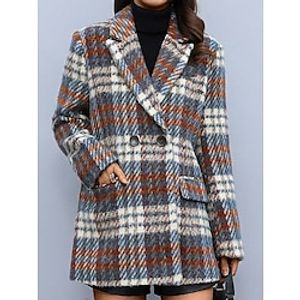 Dames Jas Blazer Werk Straat Alledaagse kleding Herfst Winter Normaal jas Normale pasvorm Houd Warm Stijlvol Hedendaagse Street Style Jacks Lange mouw Strepen en Plaid Met zakken Khaki miniinthebox