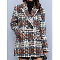 Dames Jas Blazer Werk Straat Alledaagse kleding Herfst Winter Normaal jas Normale pasvorm Houd Warm Stijlvol Hedendaagse Street Style Jacks Lange mouw Strepen en Plaid Met zakken Khaki miniinthebox