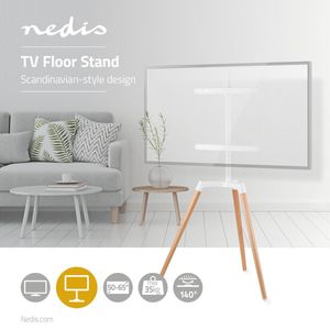 TV-vloerstandaard | 50 - 65 inch | maximaal 35 kg | Scandinavisch ontwerp | Wit / Beuk