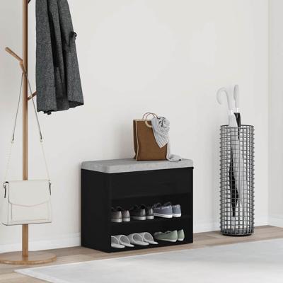 Schoenenbank met plank Zwart eiken 60 x 30 x 45 cm Bewerkt hout