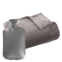 Fleece deken/plaid grijs 125 x 150 cm en een warmwater kruik 2 liter - Plaids - thumbnail