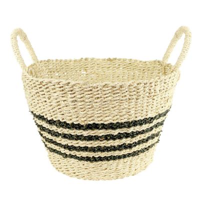 Mand van Zeegras Zwarte Strepen met Handvatten (37 x 25 cm)