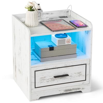 Intelligent LED Nachtkastje USB-Poort Instelbare Lichtkleuren en Helderheid Menselijk Lichaam Inductie Nachtkastje met Open Plank Lade