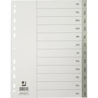 Q-CONNECT tabbladen, A4, PP, 11-gaatsperforatie, met indexblad, set van Jan-Dec, grijs