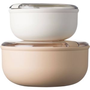 Omada - Pull Box Lunchbox Rond Set van 2 Stuks Assorti - Polypropyleen - Beige