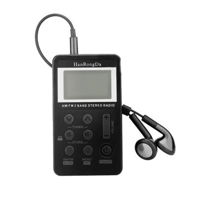 Draagbare AM / FM twee Bands Mini oplaadbare Stereo Radio-ontvanger met & LCD scherm & Oortelefoonaansluiting & Lanyard (zwart)