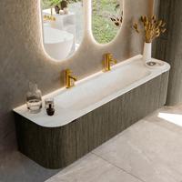 Badmeubel Mondiaz Kurve-Dlux | 170 cm cm | Meubelkleur Shadow | Wastafelkleur Opalo | Solid surface | Wasbak midden spoelbak | 2 kraangaten