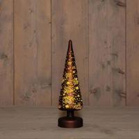 Kerstboompje glas met sterren 10led warm wit 30x9 cm donkerbruin/goud - Annas collection