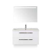Seville Badmeubelset 100 cm - Wit Hoogglans - Wastafel Djazz 1 kraangat - met Sence Spiegel
