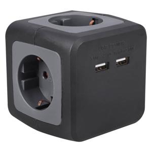 Q-Link Cube Stekkerdoos - 4-voudig met 2x USB ingang - 1,5 meter - Zwart