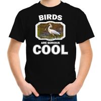 Dieren lepelaar vogel t-shirt zwart kinderen - birds are cool shirt jongens en meisjes - thumbnail