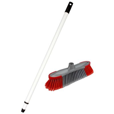 Kunststof schrobborstel/schrobber rood/grijs inclusief metalen telescoopsteel 130 cm