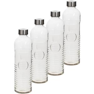 Waterfles/drinkfles 1 liter van gehard ribbel glas