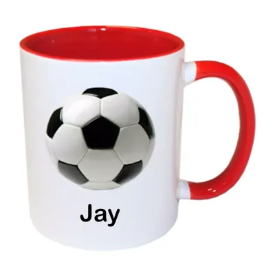 Voetbal mok met naam (rood)