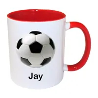 Voetbal mok met naam (rood)