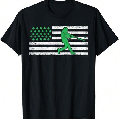Men's Baseball Home Plate Drip Graphic T-Shirt | 100% Cotton Black Irish Baseball American Flag Shamrock / XXXL