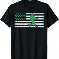 Men's Baseball Home Plate Drip Graphic T-Shirt | 100% Cotton Black Irish Baseball American Flag Shamrock / XXXL