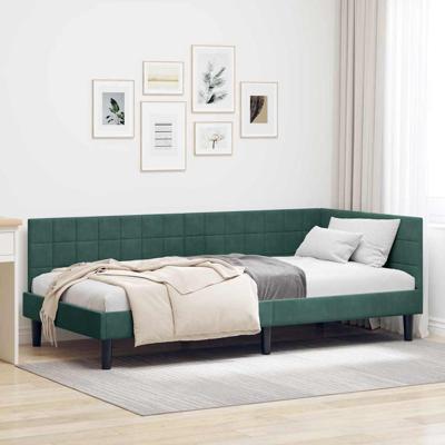 Hoekbedframe met hoofdeinde Donkergroen 90 x 190 cm Fluweel