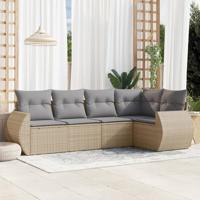 5-delige Loungeset met kussens poly rattan beige