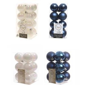 Kerstversiering kunststof kerstballen mix donkerblauw/parelmoer wit 4 en 6 cm pakket van 80x stuks - Kerstbal