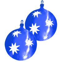 Grote Kerstbal hangdecoratie van karton - 2x - blauw - Dia 30 cm - Kerstversiering