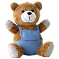 Pluche teddybeer met blauwe outfit 16 cm - thumbnail