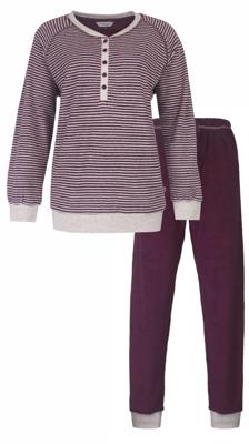 Tenderness Winter badstof dames pyjama - Bordeaux - Warm pyjama pak met boordjes