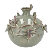Vaas Spring birds - mosgroen - keramiek - D18 x H18 cm - bloemenvaas