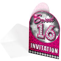 Sweet 16 thema party uitnodigingskaarten 8x stuks - thumbnail