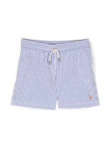 Ralph Lauren Kids short de bain rayé à lien de resserrage - Bleu