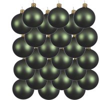 24x Donkergroene glazen kerstballen 8 cm mat - thumbnail