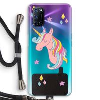 Roze eenhoorn: Oppo A92 Transparant Hoesje met koord