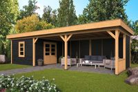 Lariks/Douglas Overkapping Oslo XL type 8 zwart 990x430 cm- Plat dak- Onbehandeld lariks Douglas hout- Tuindeco