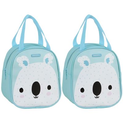 Set van 2x stuks kleine koeltassen voor lunch licht blauw met koala print 19 x 14 x 22 cm 5 liter Set van 2x stuks kleine koeltassen voor lunch licht blauw met koala print 19 x 14 x 22 cm 5 liter